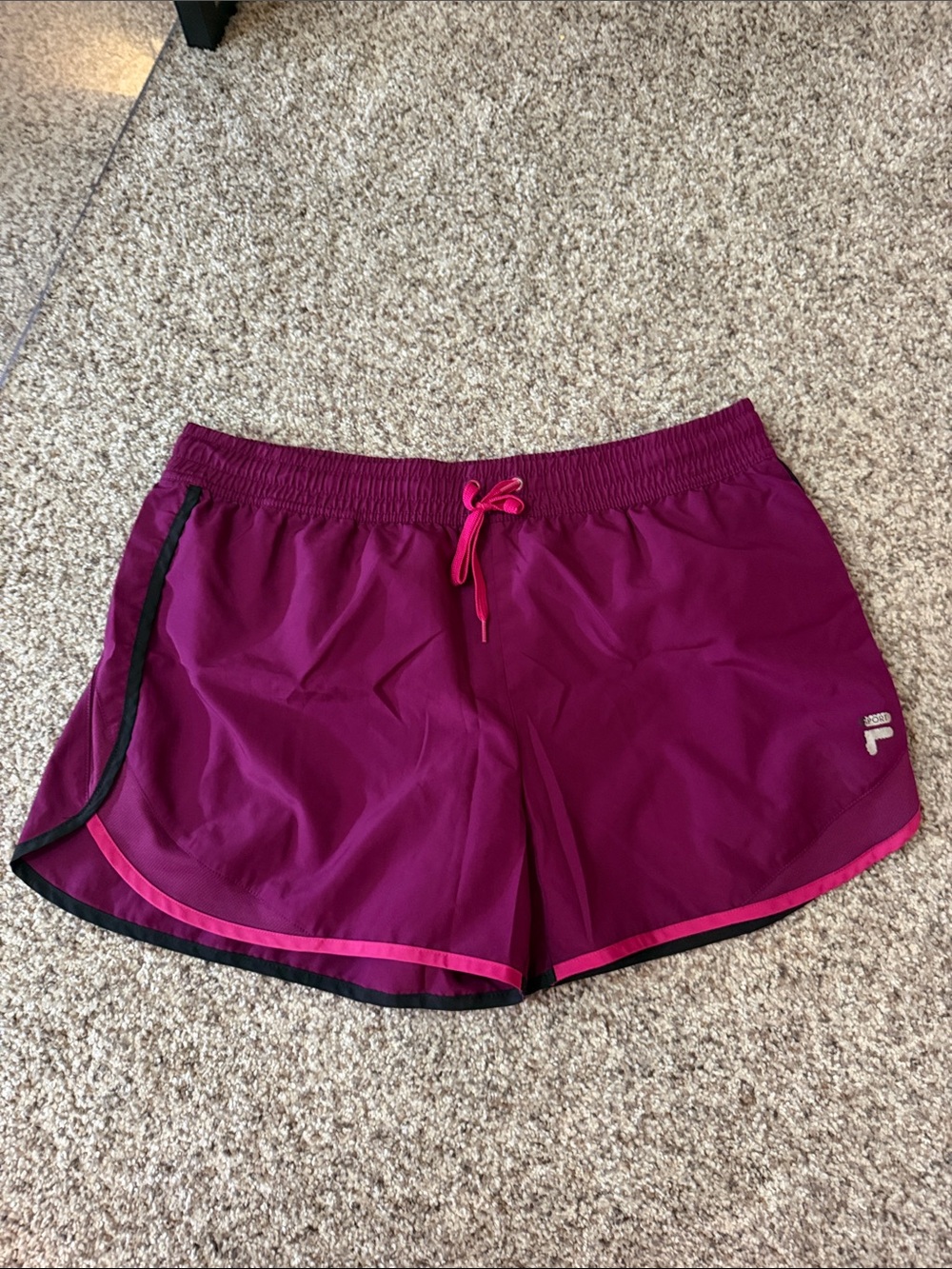 Fila Women's Deep Berry Athletic Shorts with Pink Trim